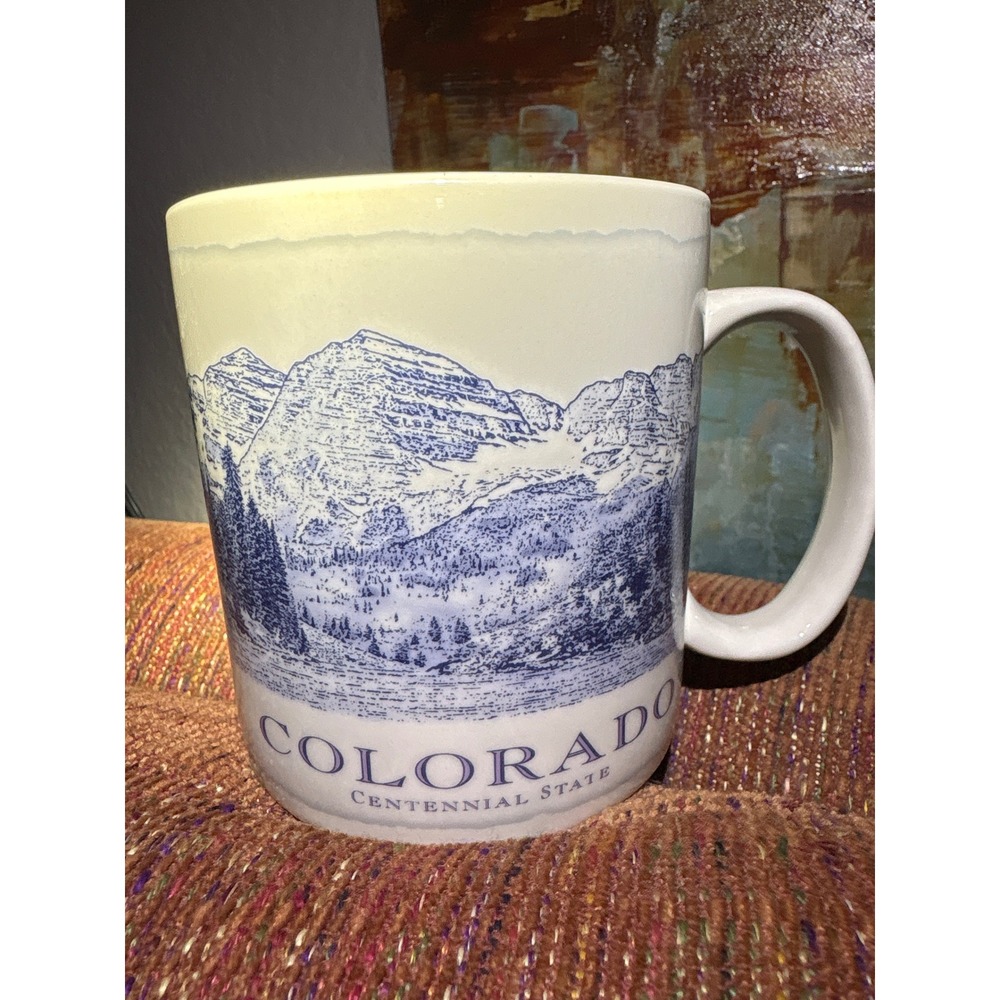 Starbucks Colorado Centennial State Profile Mug Blue White Mountain Sketch Large